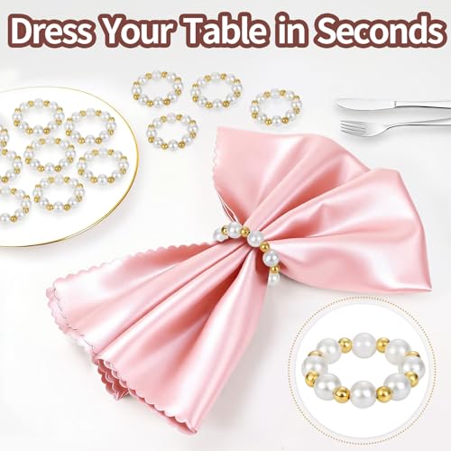 Suswillhit Pearl Napkin Rings Set of 12, Handmade Imitation Pearl Napkin Rings, Napkin Holder Tabletop Decor for Dinning Table Setting, Party, Wedding, Family Gatherings (Gold) - Image 4