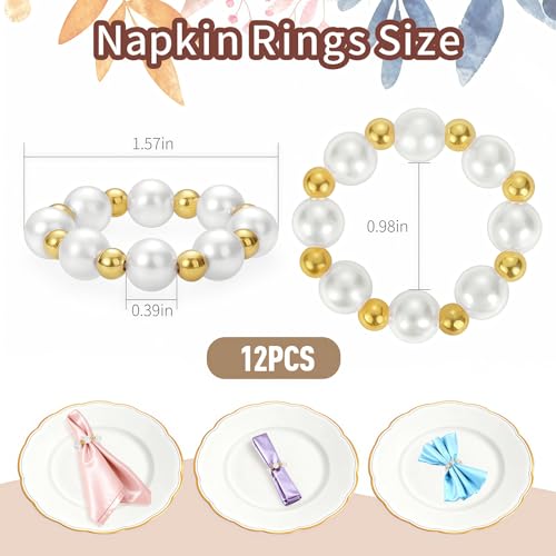Suswillhit Pearl Napkin Rings Set of 12, Handmade Imitation Pearl Napkin Rings, Napkin Holder Tabletop Decor for Dinning Table Setting, Party, Wedding, Family Gatherings (Gold) - Image 2