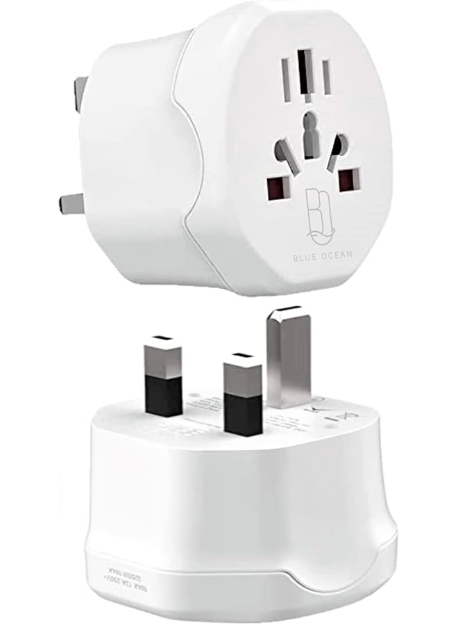 promass Travel Adapter With 8A Fuse, World to UAE UK KSA HK 3-pin Plug Adapter, Accepts US, Europe, Australia, China, UK Plugs for Use in UAE, Type G Adapter with Children Safety Shutter (PK-1) - Image 1