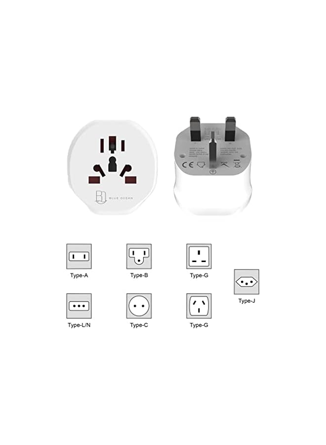 promass Travel Adapter With 8A Fuse, World to UAE UK KSA HK 3-pin Plug Adapter, Accepts US, Europe, Australia, China, UK Plugs for Use in UAE, Type G Adapter with Children Safety Shutter (PK-1) - Image 3