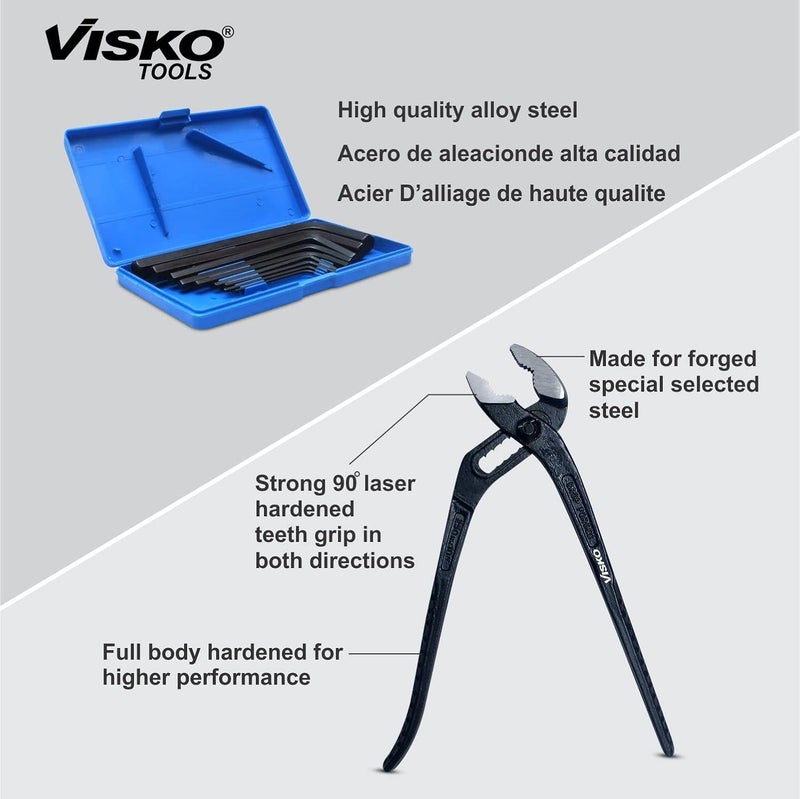 Visko Tools VISKO 829 Hand Tools Set of 27Pcs With 3 Pliers Hammer Spanners 6Pcs Tool Box Screwdrivers 6Pcs Allen Keys 9Pcs CClamp Multicolor Combo Pack - Image 3
