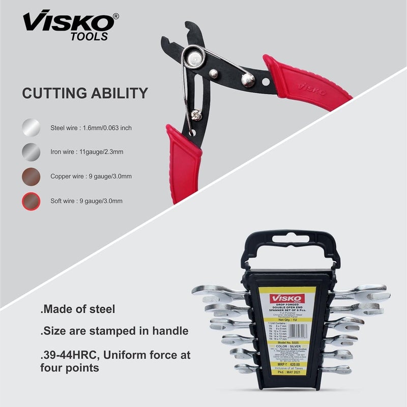 Visko Tools VISKO 829 Hand Tools Set of 27Pcs With 3 Pliers Hammer Spanners 6Pcs Tool Box Screwdrivers 6Pcs Allen Keys 9Pcs CClamp Multicolor Combo Pack - Image 2