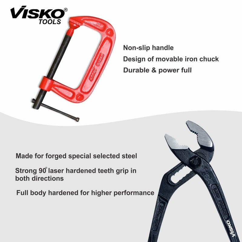 Visko Tools VISKO 829 Hand Tools Set of 27Pcs With 3 Pliers Hammer Spanners 6Pcs Tool Box Screwdrivers 6Pcs Allen Keys 9Pcs CClamp Multicolor Combo Pack - Image 4