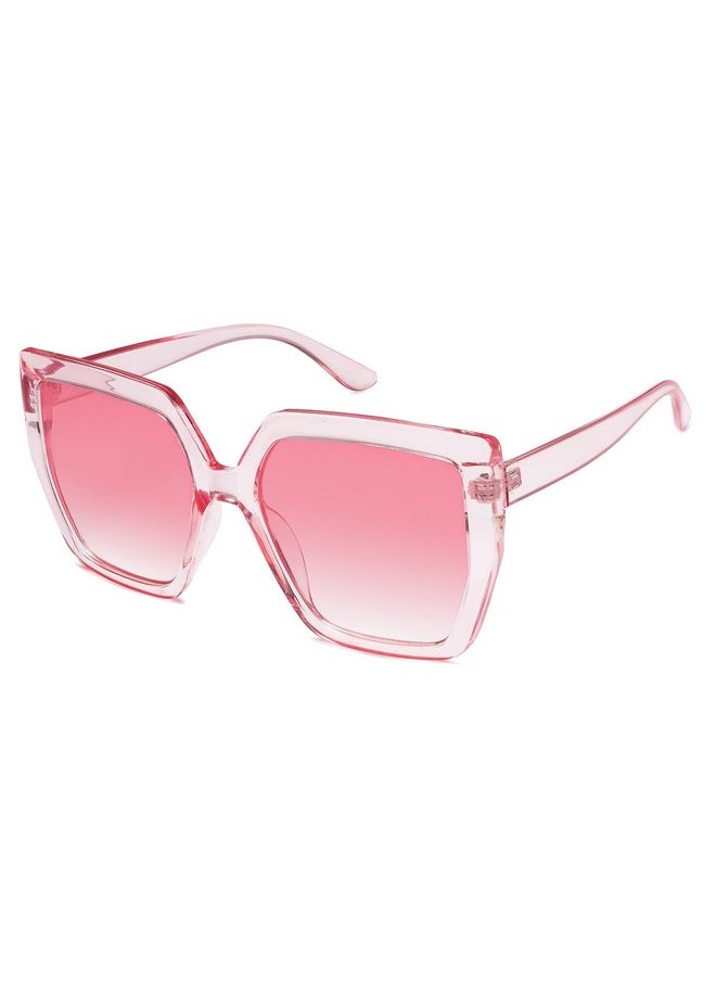 Sojos Horned Rim Thick Sunglasses For Women Trendy Oversized Black Modern Hipster Fashion Shades Sj2161 With Transparent/Gradient Pink  - Image 1