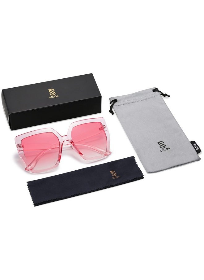 Sojos Horned Rim Thick Sunglasses For Women Trendy Oversized Black Modern Hipster Fashion Shades Sj2161 With Transparent/Gradient Pink  - Image 5