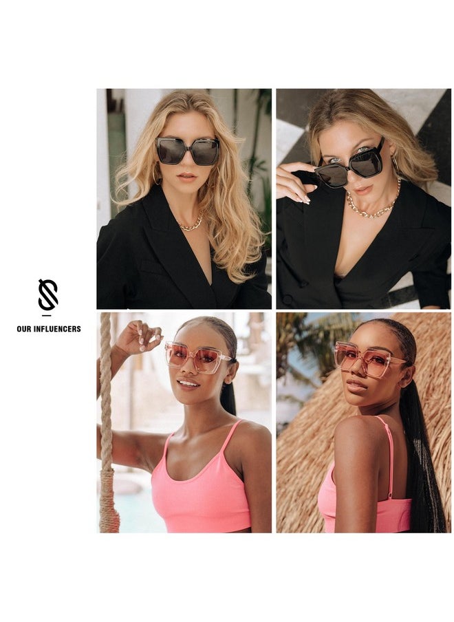 Sojos Horned Rim Thick Sunglasses For Women Trendy Oversized Black Modern Hipster Fashion Shades Sj2161 With Transparent/Gradient Pink  - Image 2