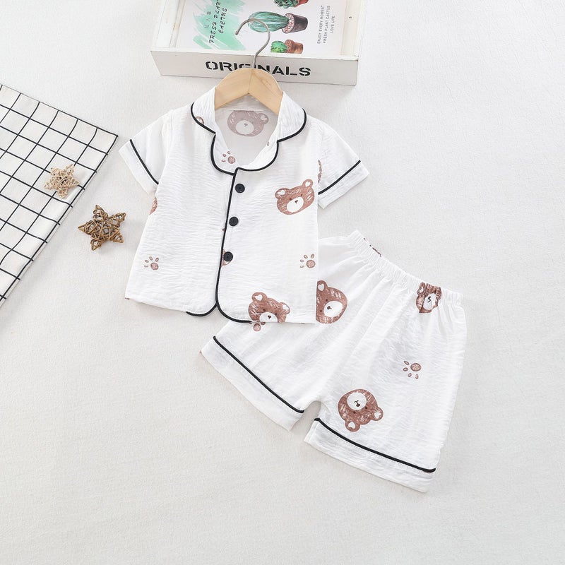 Foreign Trade Boys and Girls Home Clothes suit Summer New Cute Baby Soft and Comfortable Breathable Cloud Cotton Short Sleeve white bear head bear paw 