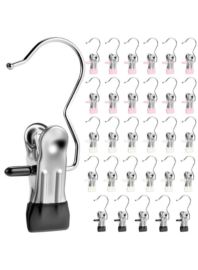 Senbowe Clothes Pins 30-Pack Laundry Hook Hangers Clothes Hanger Clips for Closet Organizer Socks Towels Clips Heavy Duty Clothespins Bulk Clothes Hanger Clips (Black,Beige White,Pink) - Image 1