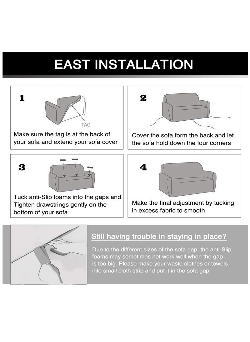 Bluejw 2-Seater Exquisitely Floarl Designed Wrinkle-free Anti-slip 360-degree Full Coverage Sofa Slipcover Easy Fit Stretch Couch Cover with Skirt Durable Washable High Elastic Stretchable Universal Furniture Protector Beige Length Stretch From 145 To 185cm - Image 4