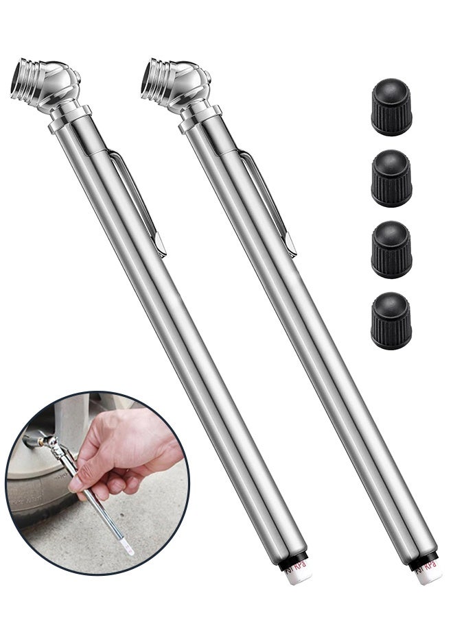 Wffo 2 PCS Pencil Tire Pressure Gauge, Portable Stainless Steel Barometer Tire Pressure Gauge, Practical Diagnostic Accessory, Suitable for Most Cars Trucks SUVs (Silver) - Image 1