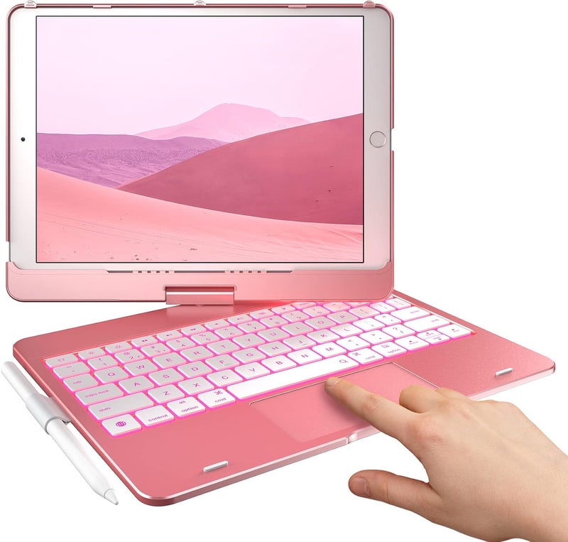 Typecase Touch Keyboard Case for iPad 9th/8th/7th Gen - 360° Rotatable with Trackpad, 11-Color Backlight, Pencil Holder, Rose Gold - Image 1