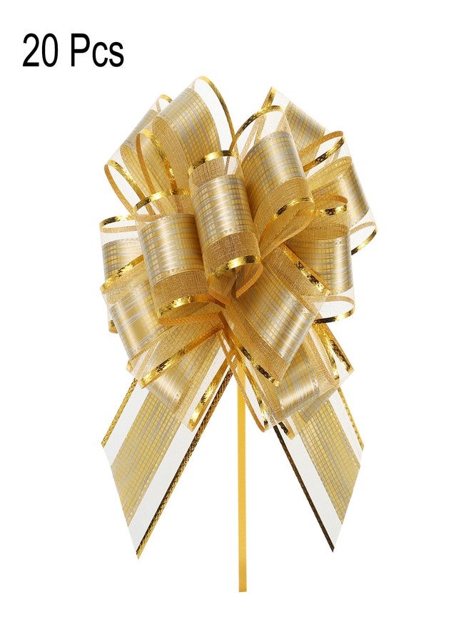 MECCANIXITY 20pcs 7 Inch Large Pull Bow Gift Wrapping Bows Ribbon Organza Champagne Gold for Wedding Baskets Presents Christmas Party - Image 3