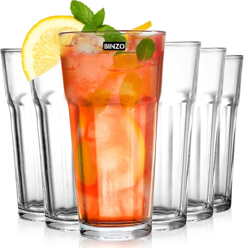 BINZO 500 ml Big Glass Set of 6 for Mocktail Cold Drinks Cocktails Ice Tea Shake Juice Water Drinking Glasses Stackable Heavy Tumbler Glassware for Home Everyday Use - Image 1