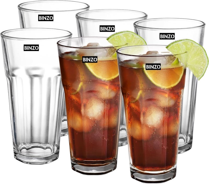 BINZO 500 ml Big Glass Set of 6 for Mocktail Cold Drinks Cocktails Ice Tea Shake Juice Water Drinking Glasses Stackable Heavy Tumbler Glassware for Home Everyday Use - Image 4