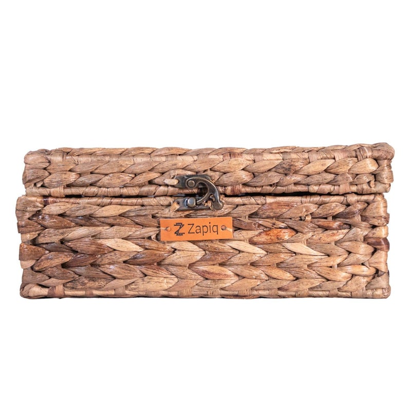 Zapiq Zapiq Handwoven Wicker Basket with Lid Hyacinth Trunk Basket Accessories Home Office Item Organizer Storage Basket with Lid EcoFriendly 254D x 165W x 102H in CM - Image 1