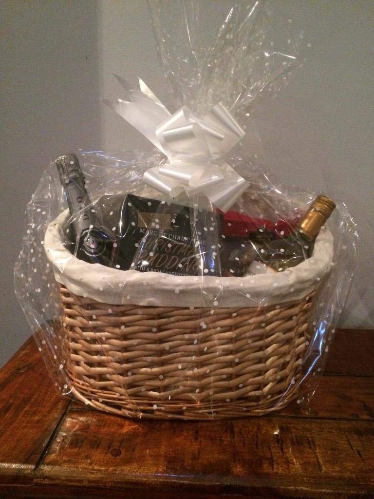 dreamus Make Your Own Hamper Kit, Oval High back Willow Basket which includes Bow & Cellophane Small Medium Or Large Gift Xmas (large) - Image 2