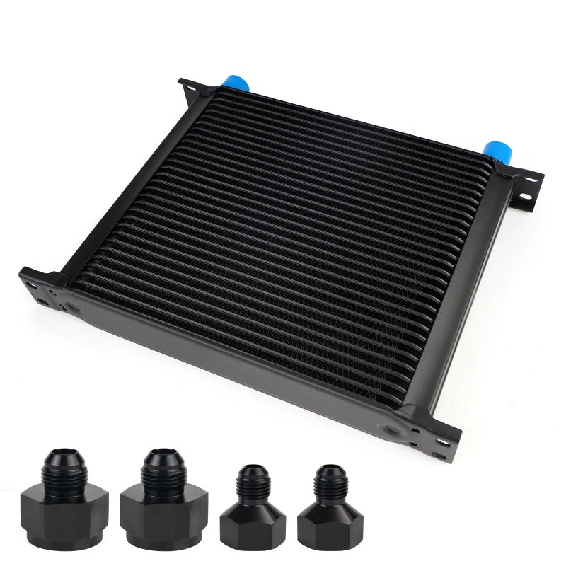 HTRACING 30 Row AN10 10AN Transmission Oil Cooler Kit Stacked Plate With 6AN 8AN Adapter Universal Engine Transmission British Radiator Oil Cooler Condenser Aluminium Alloy Black