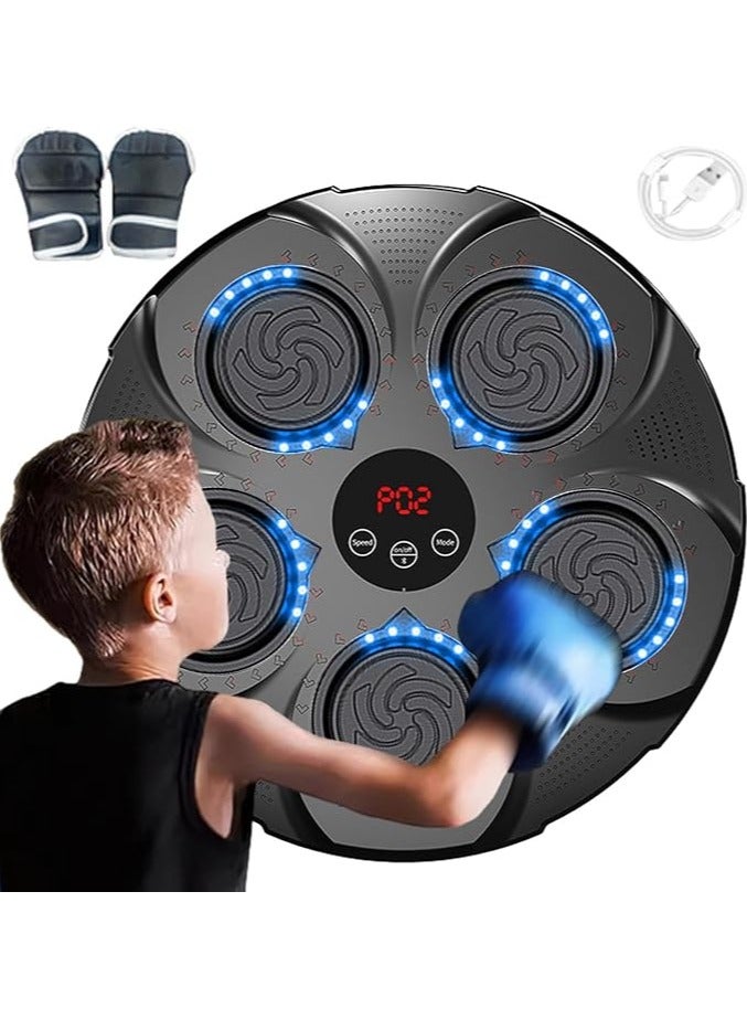 آلة ملاكمة موسيقية ذكية مع شاشة عرض ولمبات LED - 4 مستويات سرعة، أوضاع إضاءة متعددة، تُثبت على الحائط، تشمل قفازات، للأطفال والكبار 🎯🥊 - Image 4