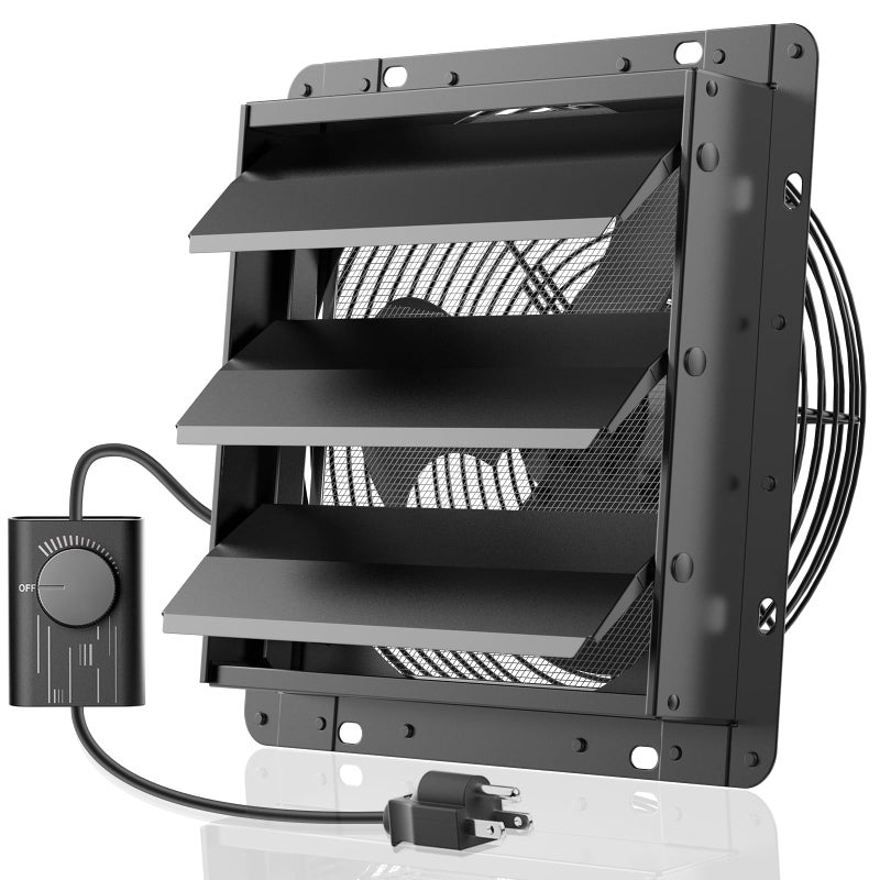 HG Power مروحة شفط مطورة HG بقوة 10 بوصة مع وحدة تحكم في السرعة 647CFM مروحة تهوية عالية السرعة مع شبكة حماية 1400RPM مروحة علوية مثبتة على الحائط للمرآب والدفيئة باللون الأسود