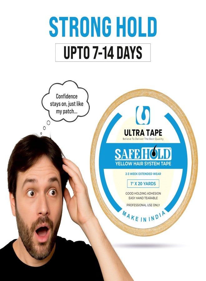 SAFEHOLD Hair Patch Yellow Tape | Ultra Hold Double-Sided Waterproof Tape for Wigs and Hair Patches | Cotton-Cloth Adhesive with Maximum Hold up to 2 Weeks | 1 Inch x 20 Yards - Image 2