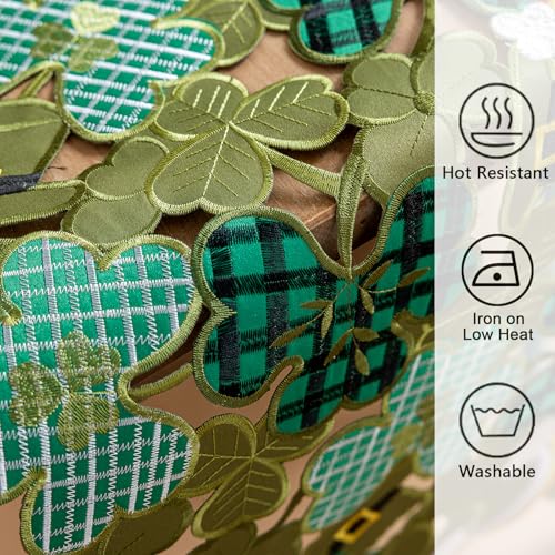 Joyfol Day St. Patrick’s Day Table Runner, Embroidered Irish Clover Rainbow Table Runners, Spring Green Shamrock Leprechaun Hats Dresser Scarf for Tabletop Decoration (14 ×33 inch) - Image 5