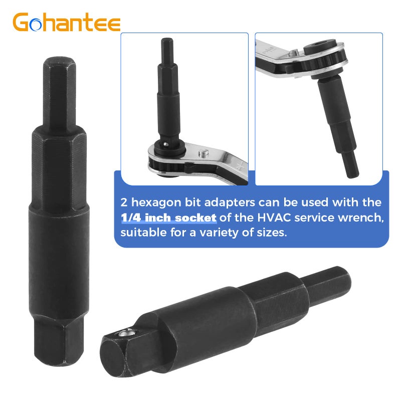 gohantee Hvac Service Wrench Tools Air Conditioner Valve Ratchet Wrench 3/16â€ to 3/8â€ 5/16'' x 1/4'' with 2 Hexagon Bit Adapter Kit for Air Refrigeration Tools and Equipment Repair Tools Clearance - Image 5
