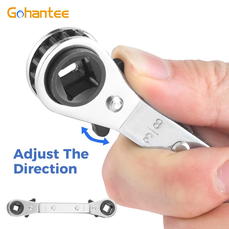 gohantee Hvac Service Wrench Tools Air Conditioner Valve Ratchet Wrench 3/16â€ to 3/8â€ 5/16'' x 1/4'' with 2 Hexagon Bit Adapter Kit for Air Refrigeration Tools and Equipment Repair Tools Clearance - Image 3