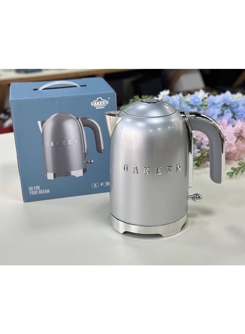 Uakeen Style Kettle, 2 L Capacity With Water Level Indicator, 360 Swivel Base, Anti-Slip Feet, Soft,2200w Opening Lid, Stainless Steel, silver, - Image 4