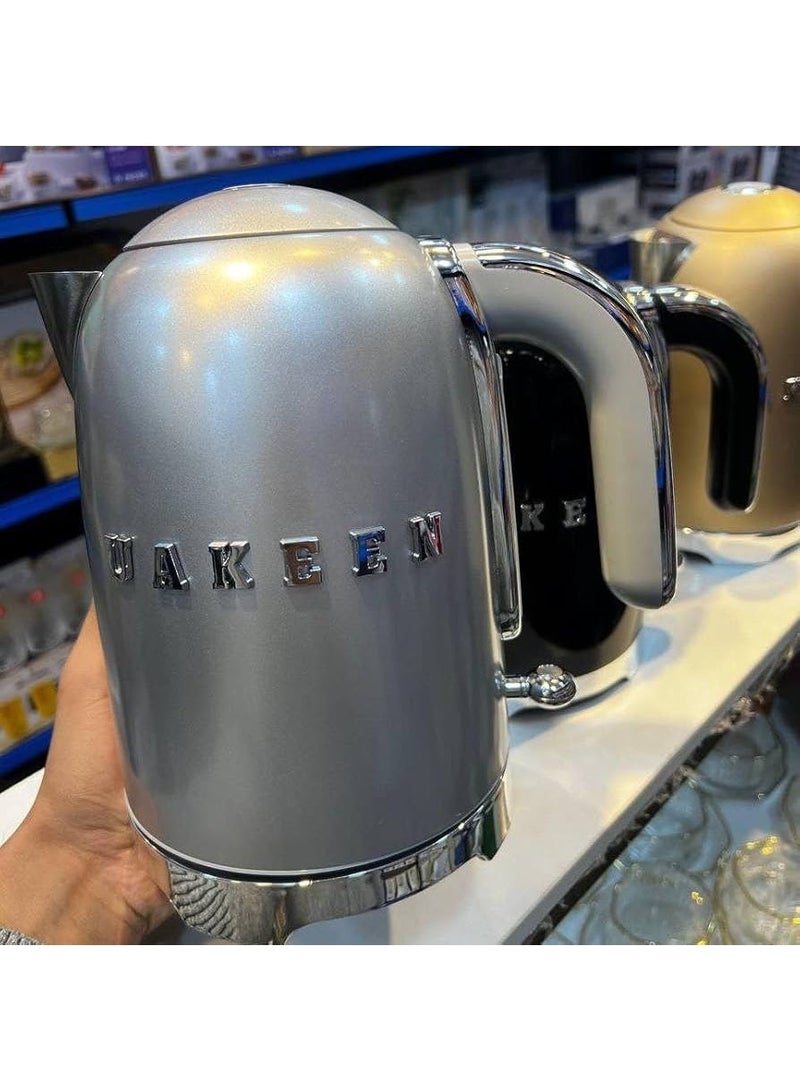 Uakeen Style Kettle, 2 L Capacity With Water Level Indicator, 360 Swivel Base, Anti-Slip Feet, Soft,2200w Opening Lid, Stainless Steel, silver, - Image 2