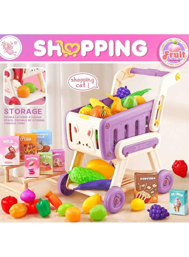 Supermarket Trolley Kids Toy,Supermarket Trolley Role Play Set Toy,Mini Shopping Cart with Supermarket Accessories,Supermarket Shopping Cart Toy With fruit and vegetable and snack box,for Girls Boys - Image 1