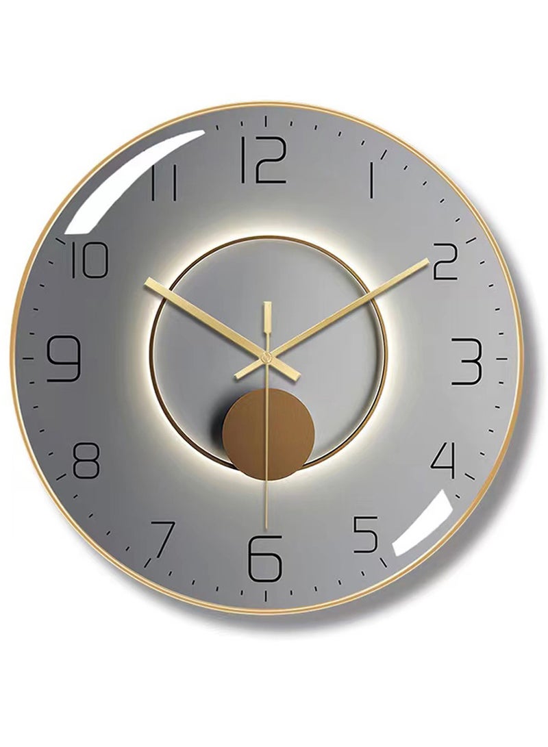 Qiccijoo Wall Clock,3D Curved Glass Large Wall Clock,12-inch Silent Non-Ticking Round Classroom Clock, Battery Operated Easy to Read Decorative Wall Clocks,Stylish Kitchen Wall Clock(Grey) - Image 1