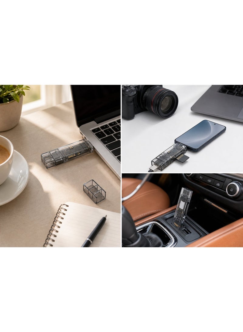 قرّاء بطاقات SD/TF ذات واجهتين شفافتان، USB-A وType-C، قارئ بطاقة الذاكرة عالي السرعة 2 في 1 لجهاز الكمبيوتر المحمول والهاتف والكاميرا - Image 4