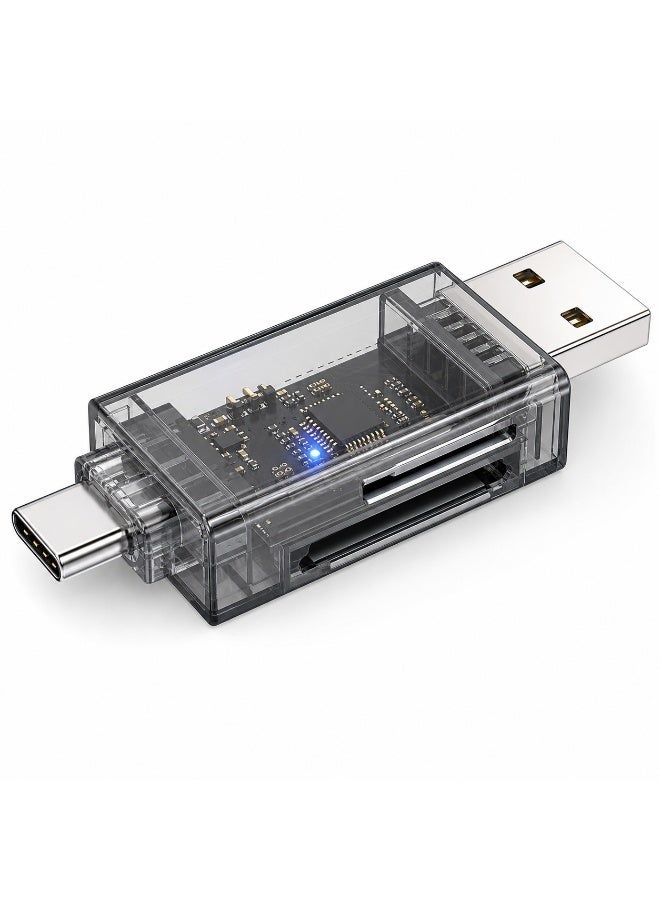 قرّاء بطاقات SD/TF ذات واجهتين شفافتان، USB-A وType-C، قارئ بطاقة الذاكرة عالي السرعة 2 في 1 لجهاز الكمبيوتر المحمول والهاتف والكاميرا - Image 2