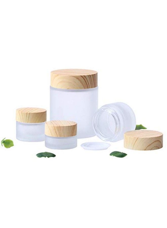Healthcom عبوات زجاجية فارغة 2 قطعة 100 جرام/100 مل زجاج مصنفر لعلب كريم التجميل مع غطاء خشبي قابلة لإعادة التعبئة - Image 4