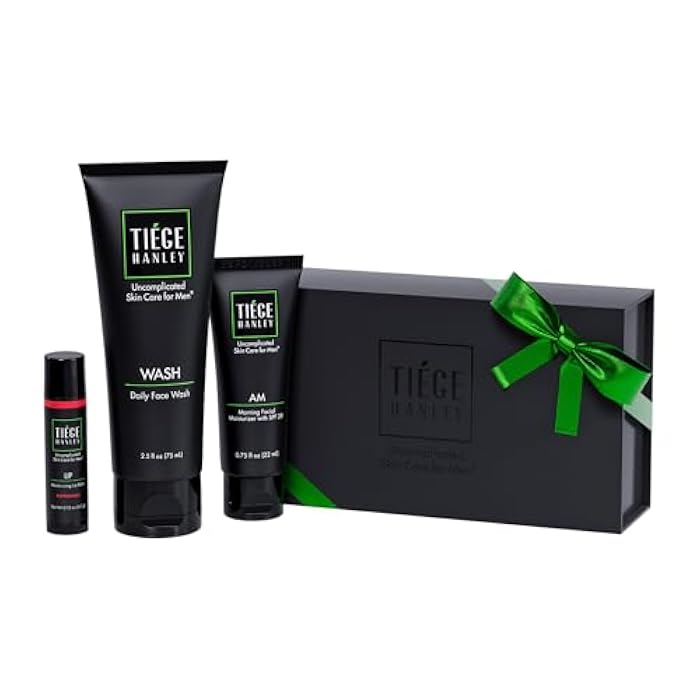 Tiege Hanley Skin Care Gift Box for Men, Bronze Gifting Skincare Set With Daily Face Wash, AM Moisturizer With SPF 20 Sunscreen, Hydrating Lip Balm, & Body Bar Soap, Men’s Skin Care, 4 Piece Set - Image 1