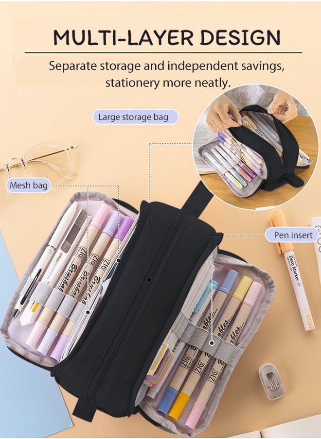 ANGOO - Big Capacity Pencil Case Canvas High Large Storage Pouch Marker Pen Case Simple Stationery Bag School College Office Organizer for Teens Girls Adults Student - Image 1