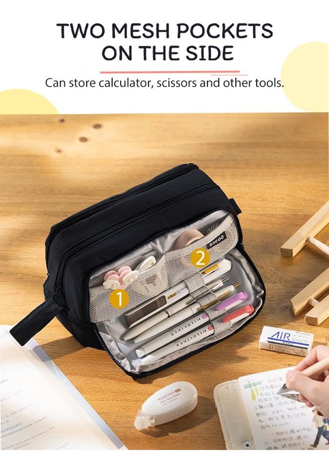 ANGOO - Big Capacity Pencil Case Canvas High Large Storage Pouch Marker Pen Case Simple Stationery Bag School College Office Organizer for Teens Girls Adults Student - Image 1