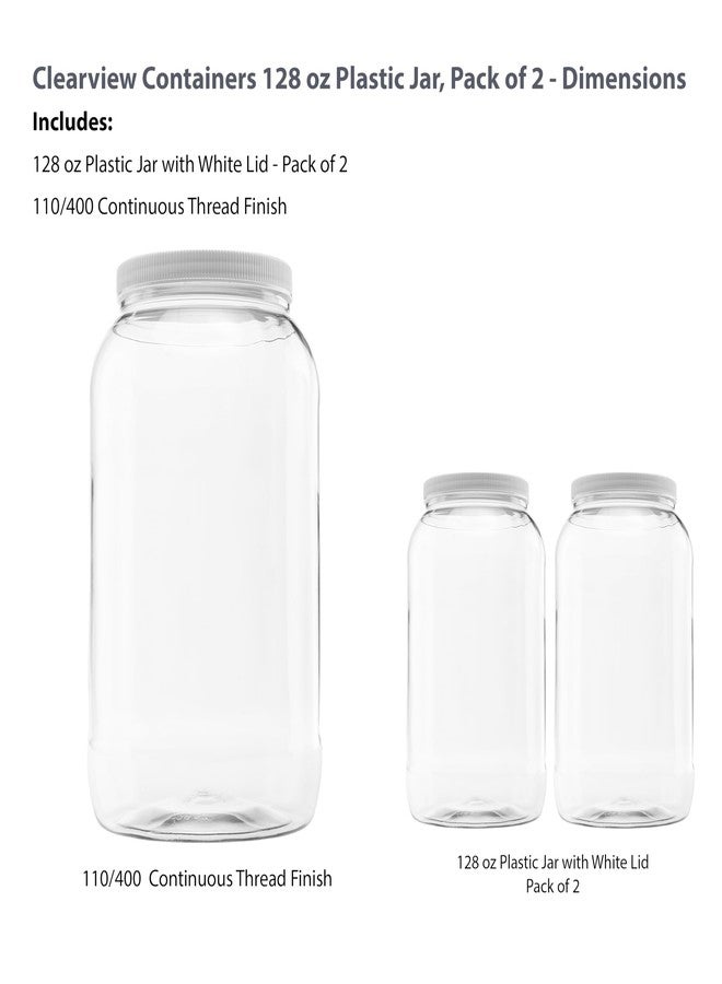 CLEARVIEW CONTAINERS Plastic Storage Jars with Leak Proof Lids, BPA Free, Hand Wash Only (128oz, 2PK White) - Image 2