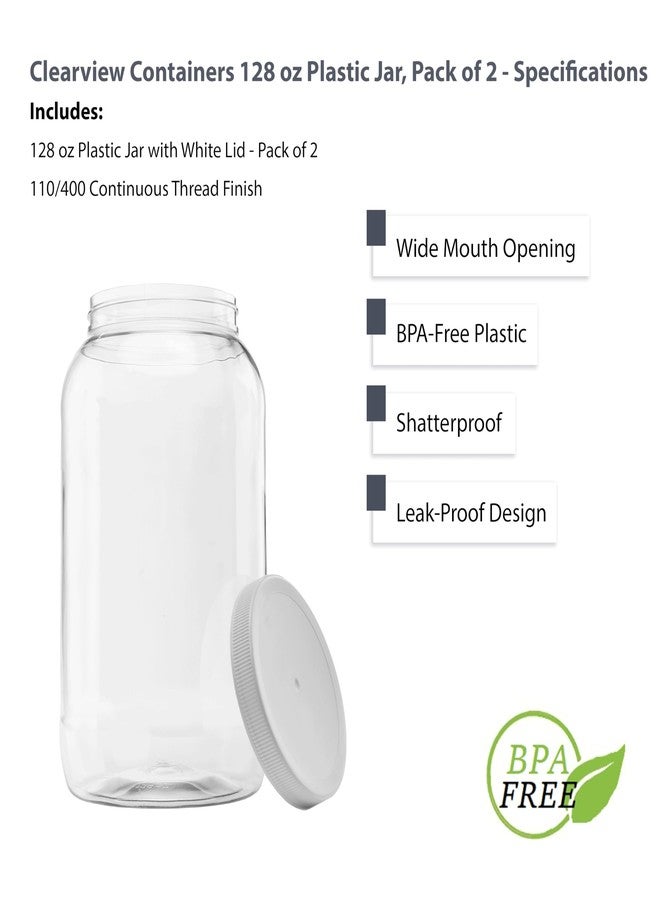 CLEARVIEW CONTAINERS Plastic Storage Jars with Leak Proof Lids, BPA Free, Hand Wash Only (128oz, 2PK White) - Image 4