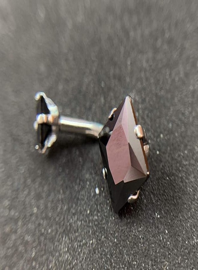 SHIELD PLUS Belly Button Ring Body Jewelry Piercing Navel Ring Barbells 316L Surgical Steel Screw Square Black Cubic Zirconia - Image 2