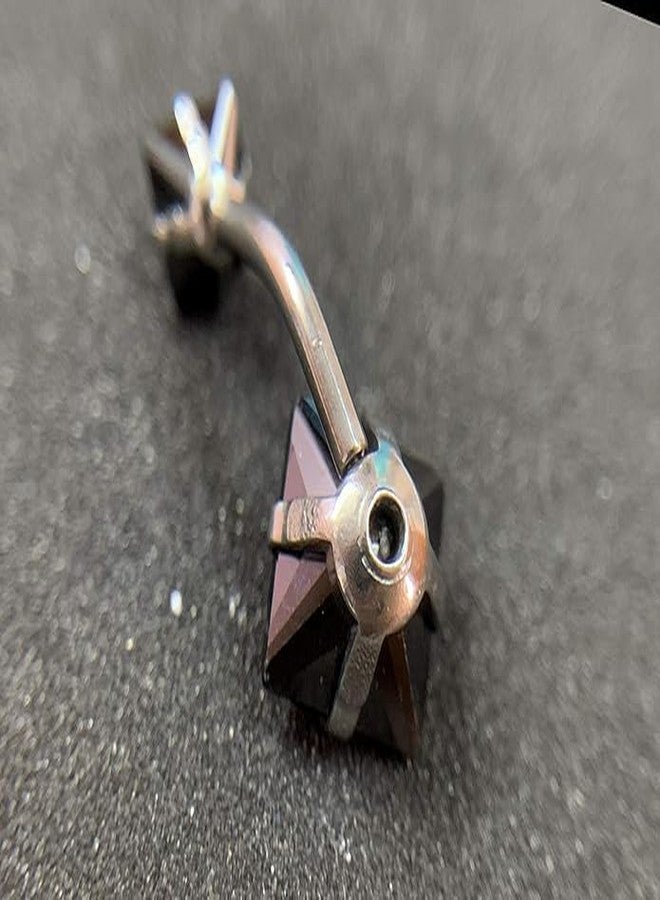 SHIELD PLUS Belly Button Ring Body Jewelry Piercing Navel Ring Barbells 316L Surgical Steel Screw Square Black Cubic Zirconia - Image 3