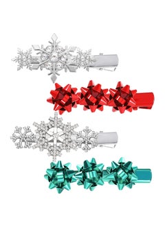Christmas Hair Clips for Women Winter Holiday Wrap Bows Snowflake Hair Clips Hairpin Festive Jewelry Barrette Headwear Accessories 4PACK Snowflake Bows