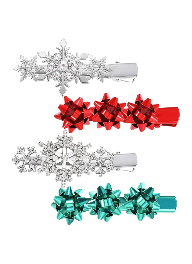 HZEYN - Christmas Hair Clips for Women Winter Holiday Wrap Bows Snowflake Hair Clips Hairpin Festive Jewelry Barrette Headwear Accessories 4PACK Snowflake Bows - Image 1