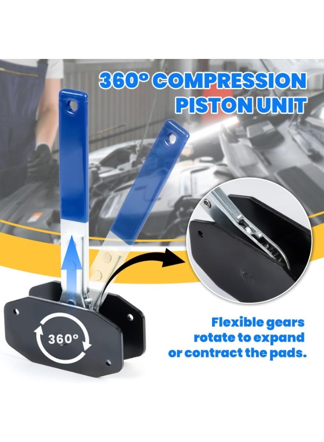 Brake Caliper Compression Tools,Universal Brake Caliper Press Tool Kit,360° Ratchet Piston Compressors with Hooks and Steel Plates for Single/Twin/Quad Piston Disc Brake Repair (Blue) - Image 2