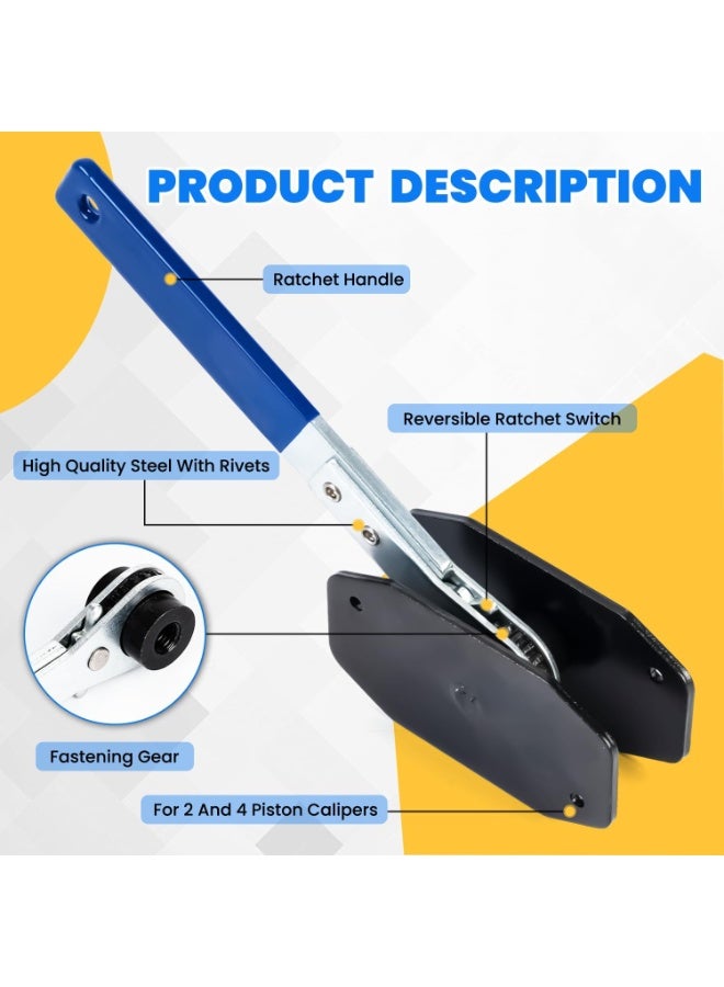Brake Caliper Compression Tools,Universal Brake Caliper Press Tool Kit,360° Ratchet Piston Compressors with Hooks and Steel Plates for Single/Twin/Quad Piston Disc Brake Repair (Blue) - Image 3
