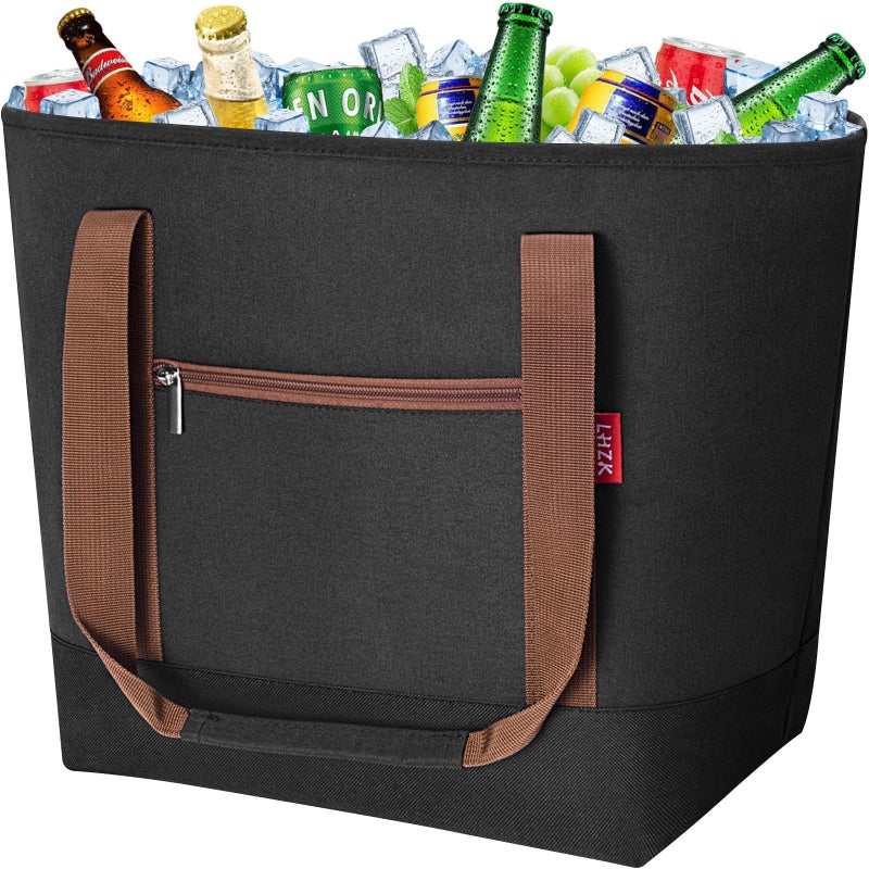 LHZK Jumbo Insulated Cooler Bag with Zipper Collapsible Leak Proof Insulated Bag with Handles is Perfect for Grocery Food Delivery Beach Picnic Travel 50L Black
