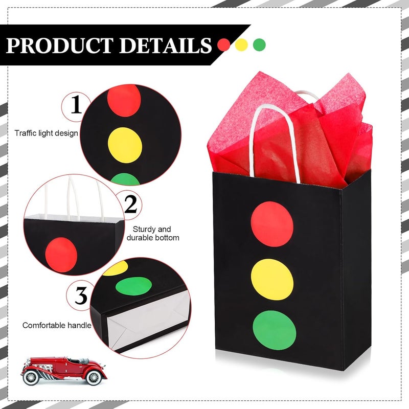 Glenmal 16 Pack Racing Car Gift Bags with Tissue Paper Bulk 83 x 59 x 31 Party Favor Bags with Handles Party Gift Goody Treat Candy Boxes for Racing Car Party FavorsTraffic Lights - Image 3