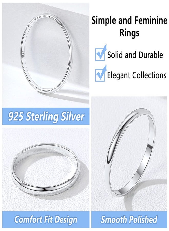 Silvora Dainty Polished Band Rings for Female Sterling Silver 2MM Wedding Band Finger Accessories for Fiancee Wife-to-be - Image 4