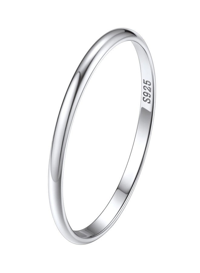 Silvora Dainty Polished Band Rings for Female Sterling Silver 2MM Wedding Band Finger Accessories for Fiancee Wife-to-be - Image 1