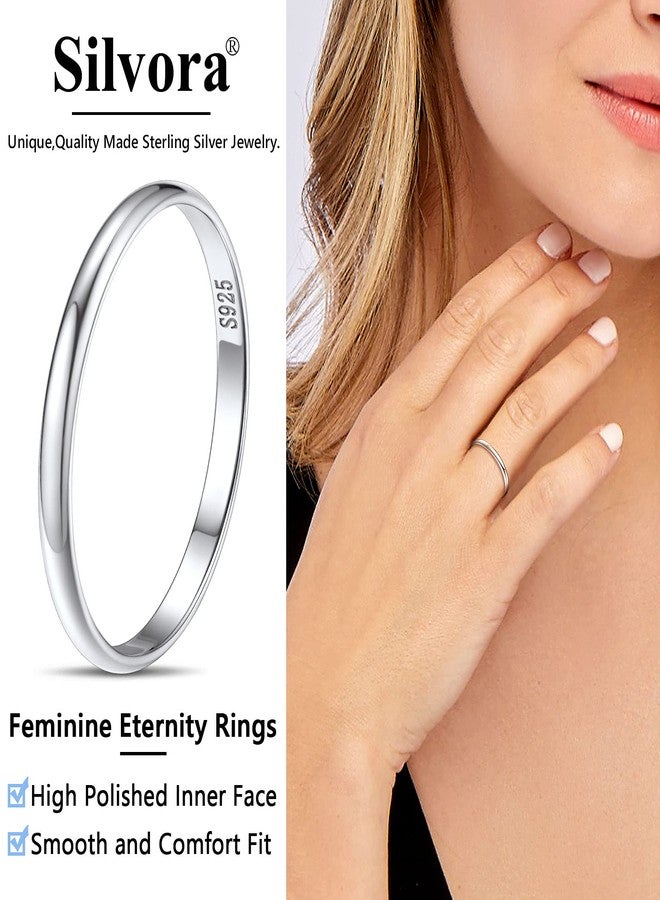 Silvora Dainty Polished Band Rings for Female Sterling Silver 2MM Wedding Band Finger Accessories for Fiancee Wife-to-be - Image 2
